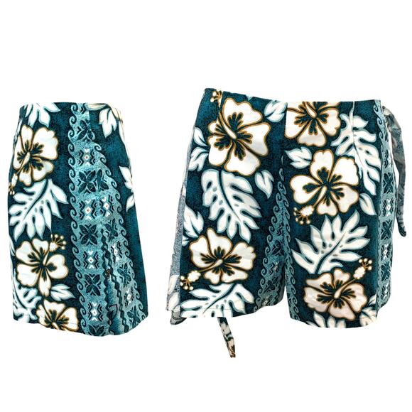 Vintage 80s 90s Hawaiian Skort | Teal Blue Tropical Floral Print made Hawaii - Picture 3 of 8